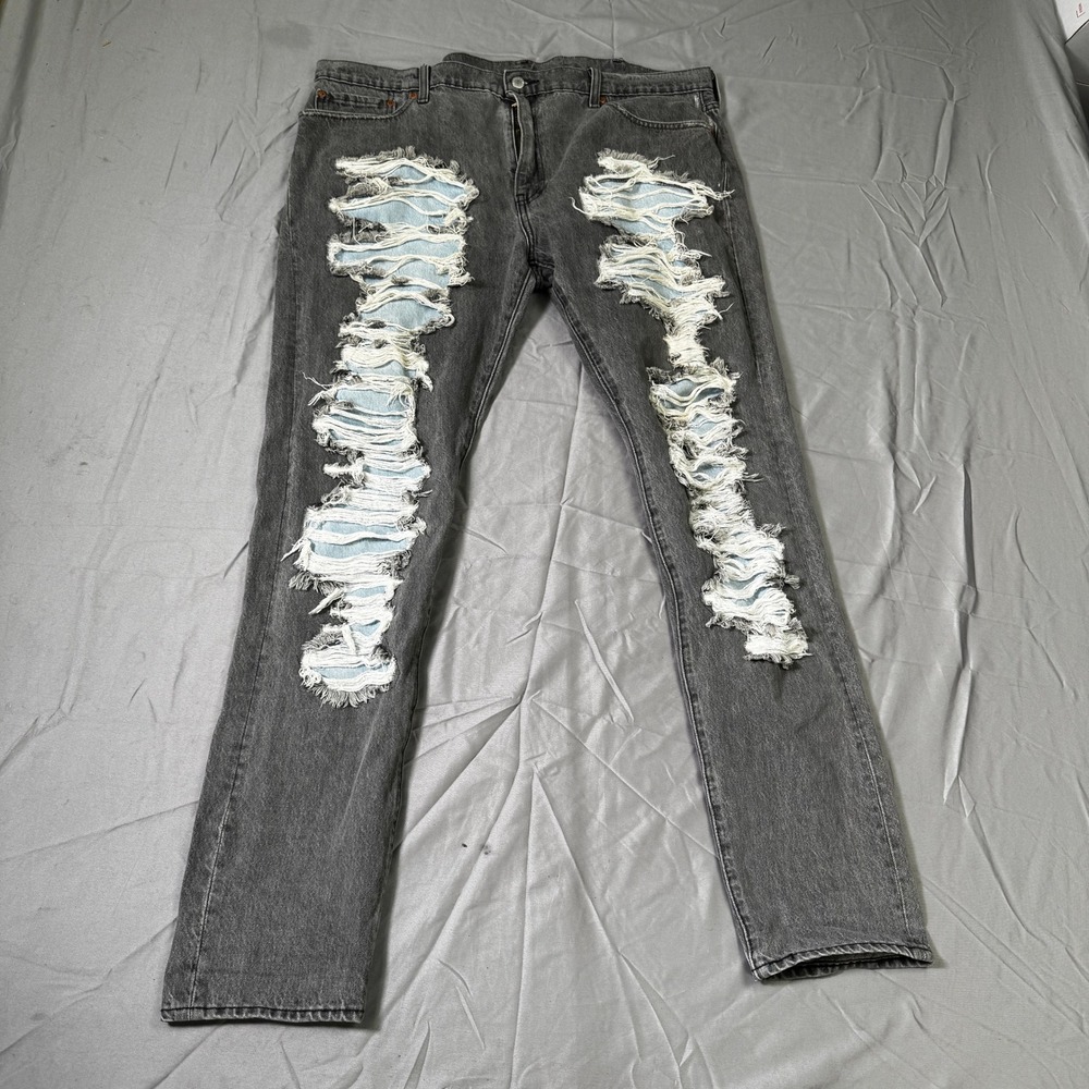 Levis Premium Lo-Ball Stacked Custom Distressed Gray Jeans Mens 42x34 denim